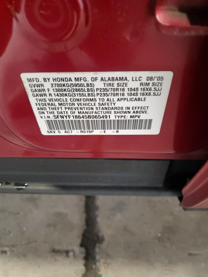 2005 Honda Pilot Exl VIN: 5FNYF18645B065491 Lot: 93371265