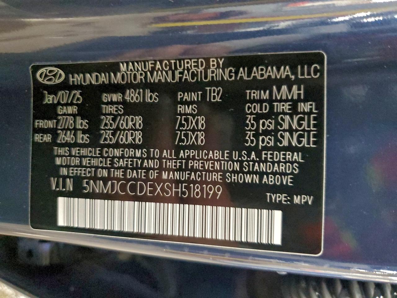 2025 Hyundai Tucson Sel VIN: 5NMJCCDEXSH518199 Lot: 93442795