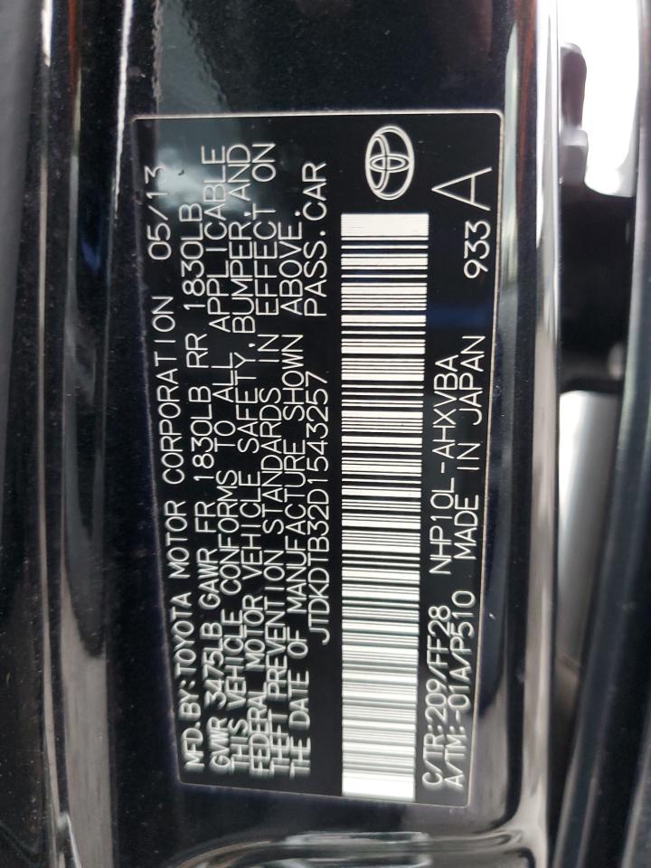 2013 Toyota Prius C VIN: JTDKDTB32D1543257 Lot: 91866565