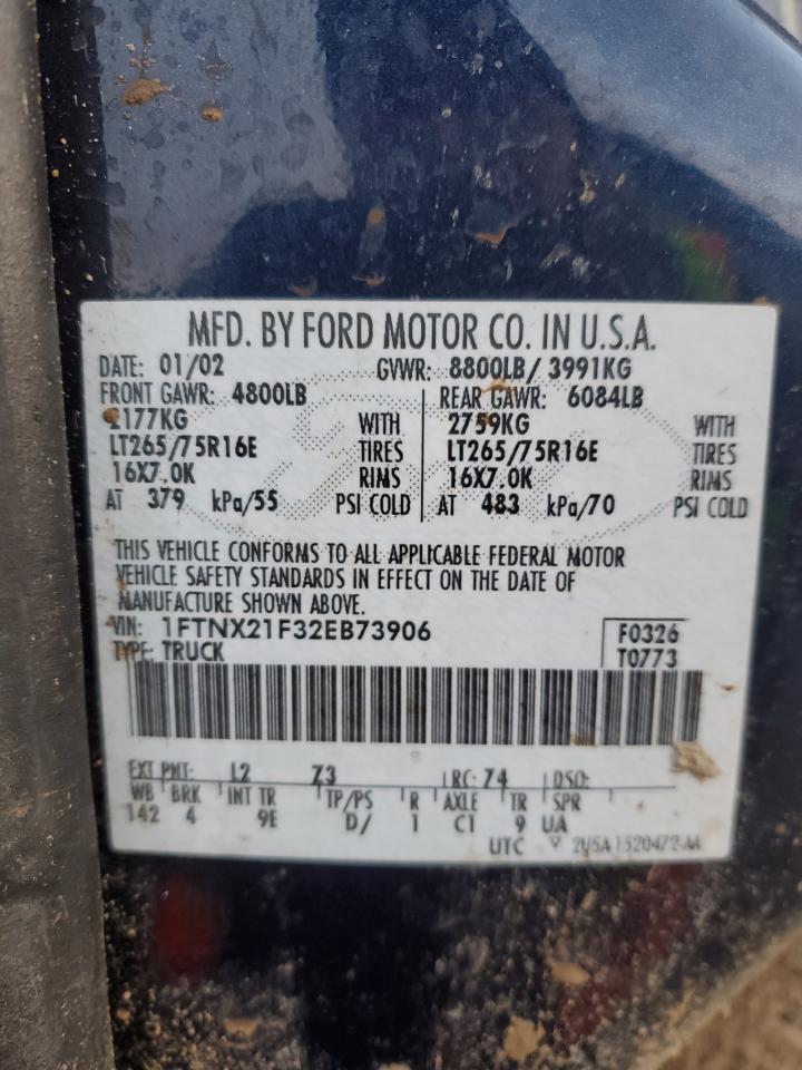 2002 Ford F250 Super Duty VIN: 1FTNX21F32EB73906 Lot: 93677735