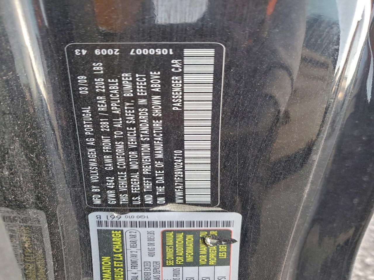 2009 Volkswagen Eos Lux VIN: WVWFA71F29V024710 Lot: 94380335