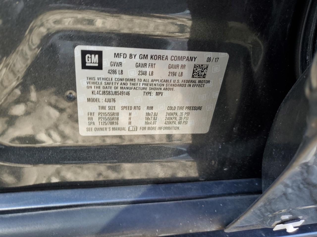 2018 Buick Encore Preferred Ii VIN: KL4CJBSB3JB549146 Lot: 92985495