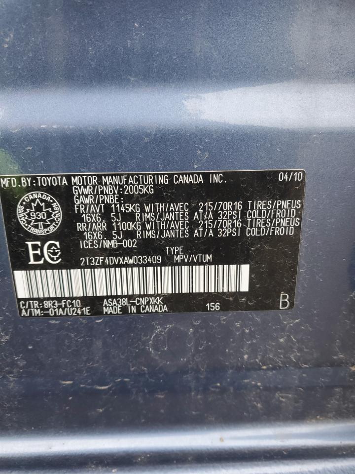 2010 Toyota Rav4 VIN: 2T3ZF4DVXAW033409 Lot: 89544435