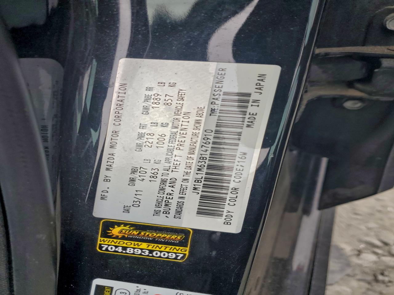 2011 Mazda 3 S VIN: JM1BL1M63B1476910 Lot: 93751305