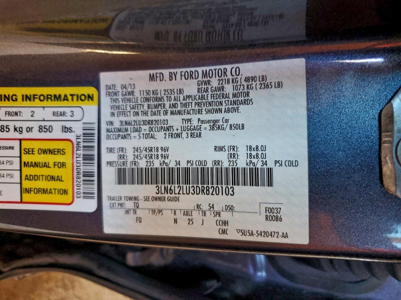 2013 Lincoln Mkz Hybrid VIN: 3LN6L2LU3DR820103 Lot: 94521365