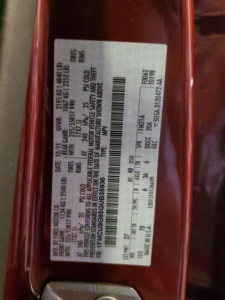 2016 Ford Escape Se VIN: 1FMCU9G95GUB35936 Lot: 92432085