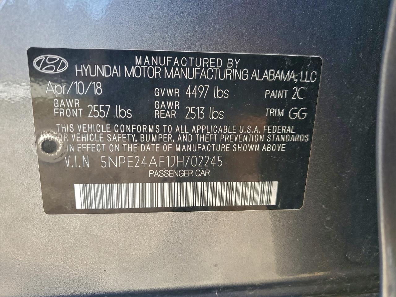 2018 Hyundai Sonata Se VIN: 5NPE24AF1JH702245 Lot: 92269425