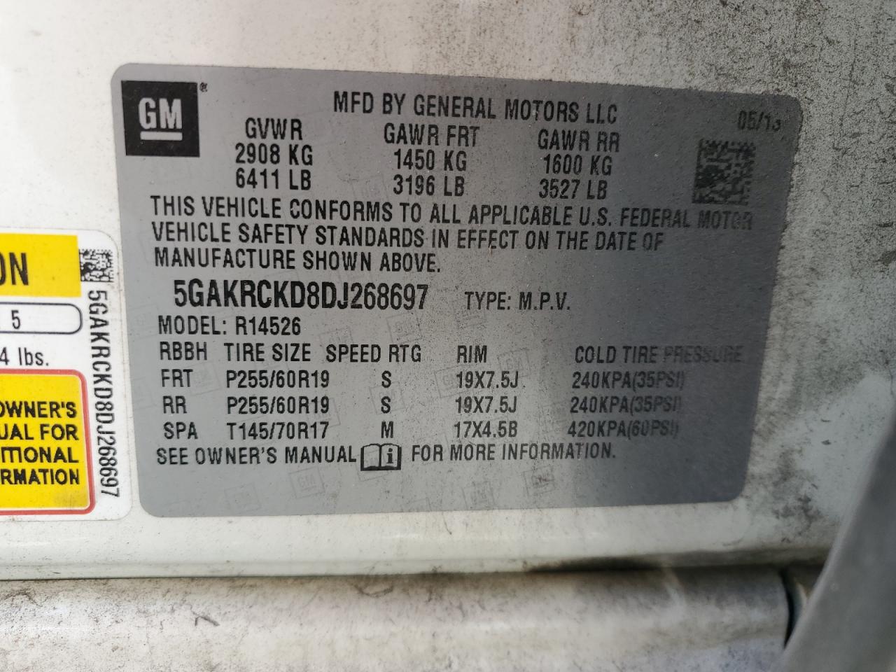 2013 Buick Enclave VIN: 5GAKRCKD8DJ268697 Lot: 92237065