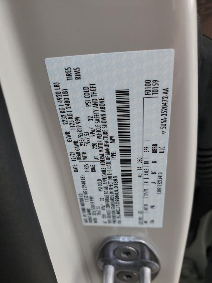 2022 Lincoln Corsair VIN: 5LMCJ1D99NUL01898 Lot: 91625225