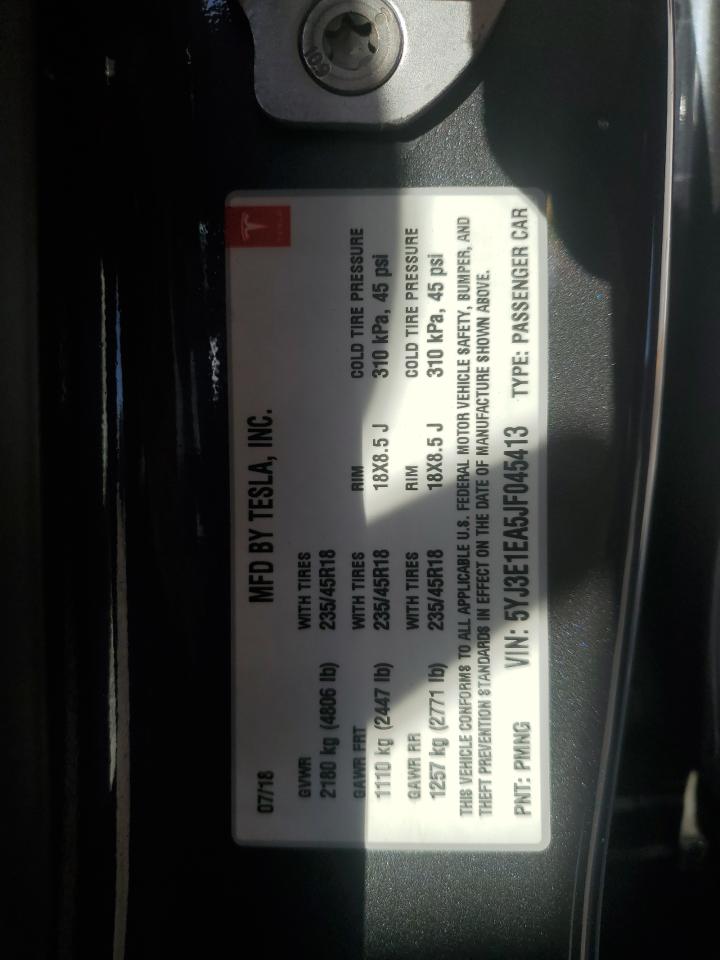 2018 Tesla Model 3 VIN: 5YJ3E1EA5JF045413 Lot: 91252005