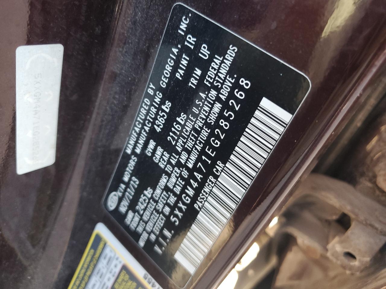 2014 Kia Optima Lx VIN: 5XXGM4A71EG285268 Lot: 92253595