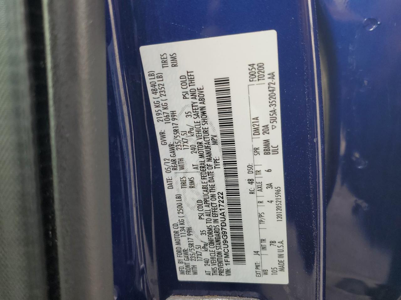 2013 Ford Escape Se VIN: 1FMCU9G97DUA17222 Lot: 93145305