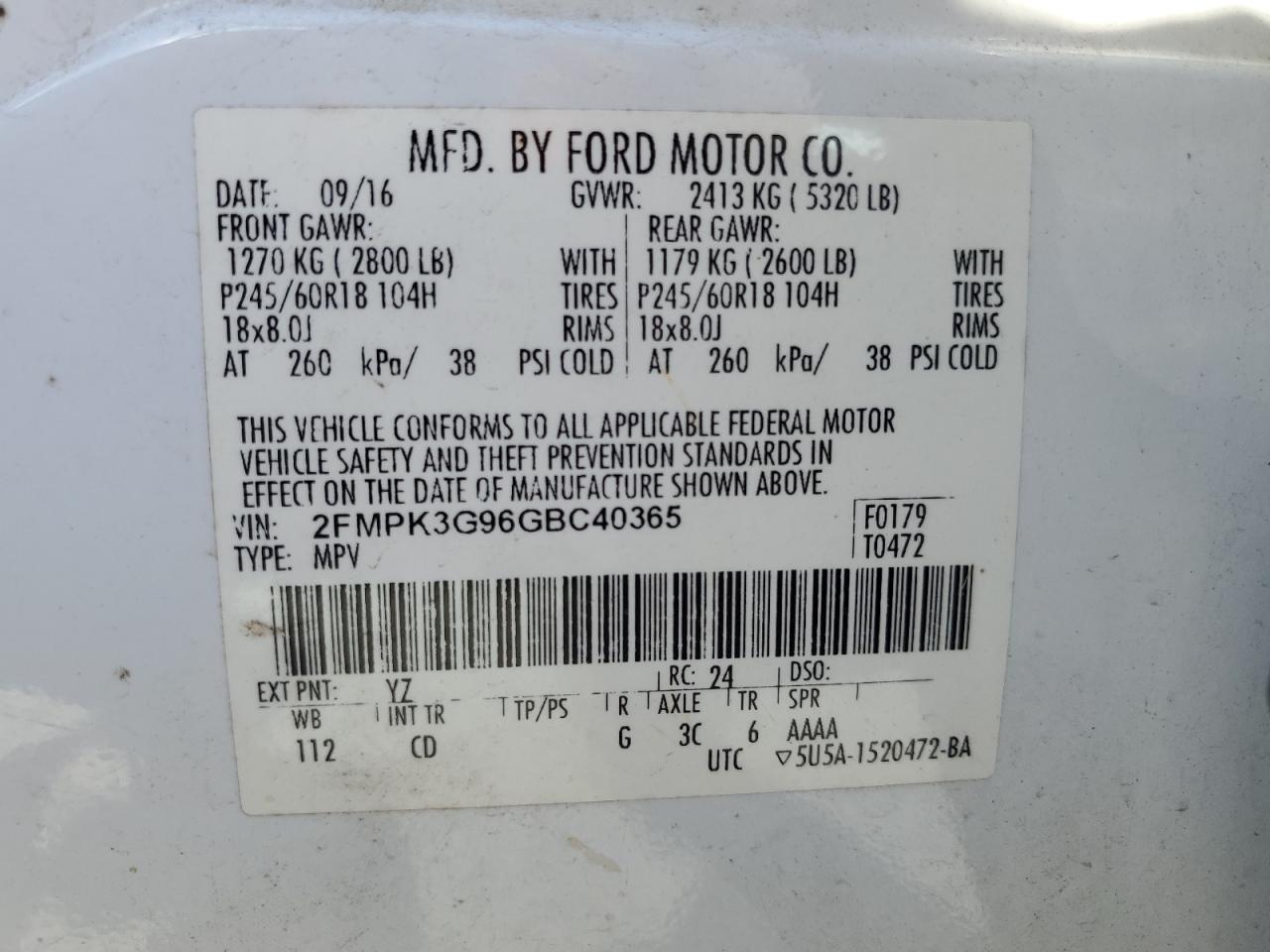 2016 Ford Edge Se VIN: 2FMPK3G96GBC40365 Lot: 92403635