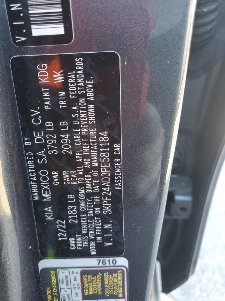 2023 Kia Forte Lx VIN: 3KPF24AD3PE581184 Lot: 92411575