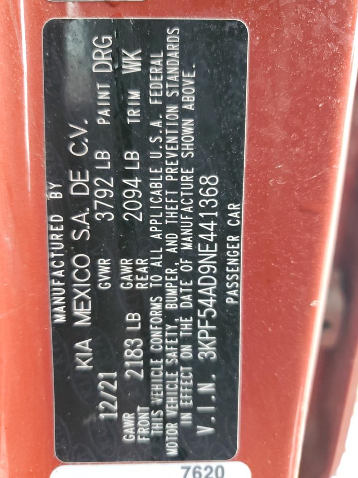 2022 Kia Forte Gt Line VIN: 3KPF54AD9NE441368 Lot: 93692865