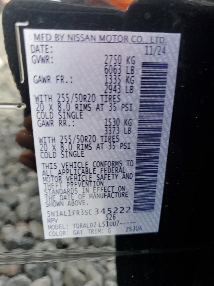 2025 Infiniti Qx60 Luxe VIN: 5N1AL1FR3SC345222 Lot: 91659135