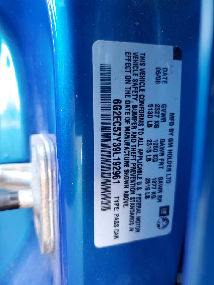 2009 Pontiac G8 Gt VIN: 6G2EC57Y39L192961 Lot: 92125755