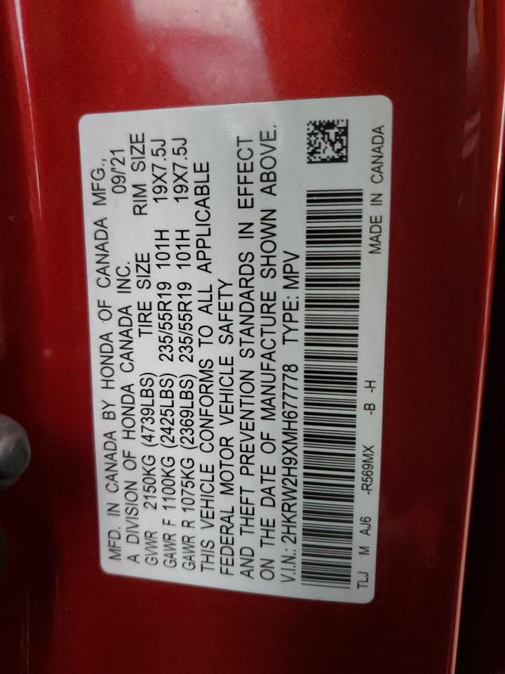 2021 Honda Cr-V Touring VIN: 2HKRW2H9XMH677778 Lot: 93240865