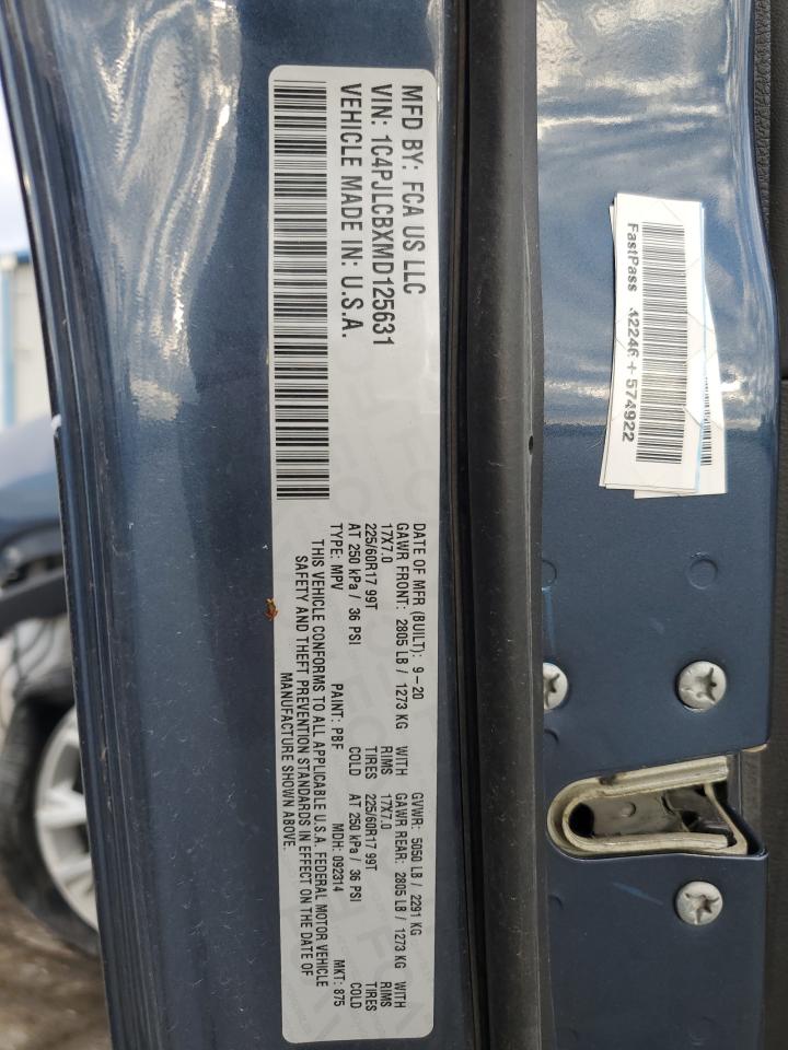 2021 Jeep Cherokee Latitude VIN: 1C4PJLCBXMD125631 Lot: 91586625