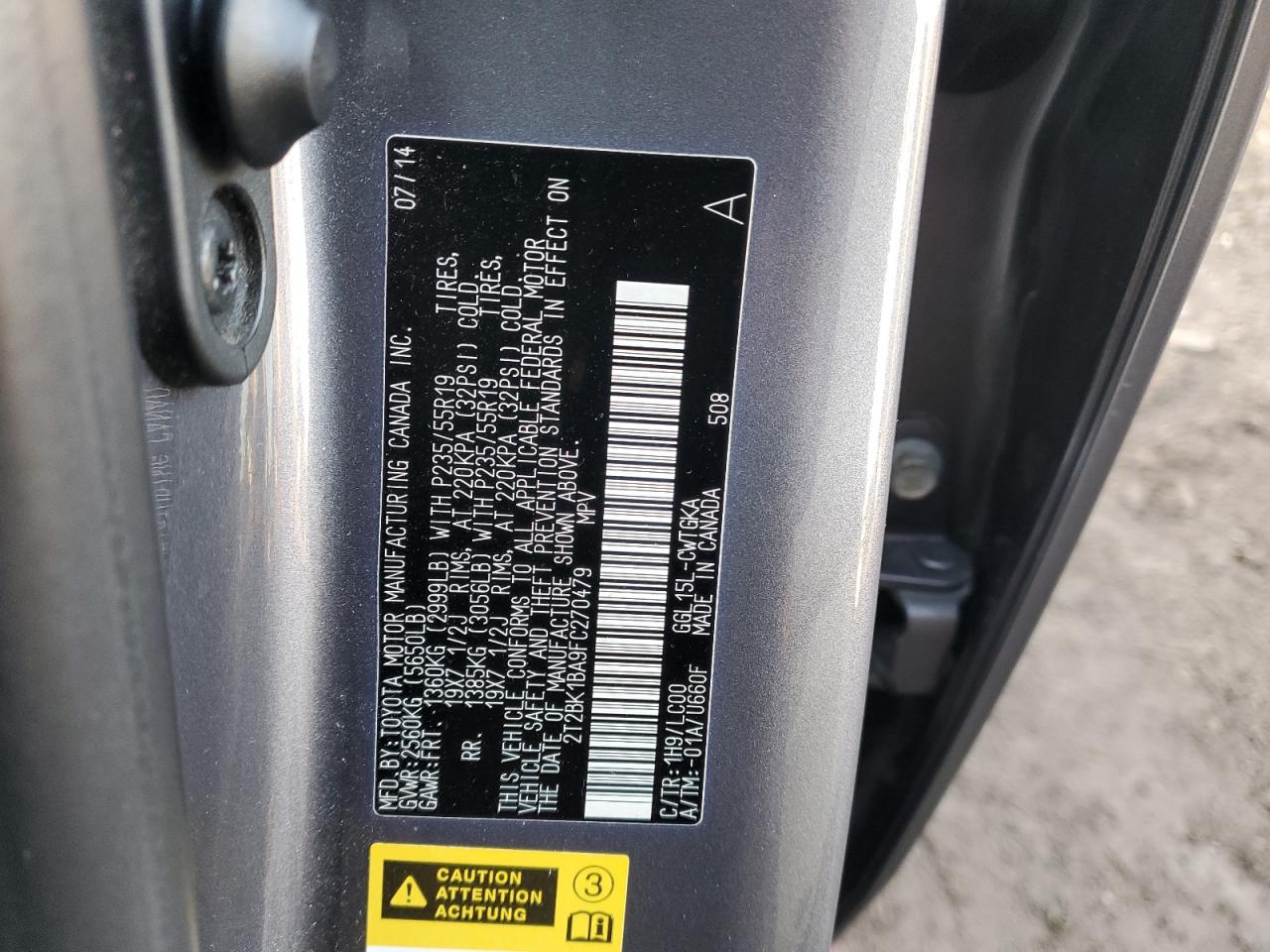 2015 Lexus Rx 350 Base VIN: 2T2BK1BA9FC270479 Lot: 92320735