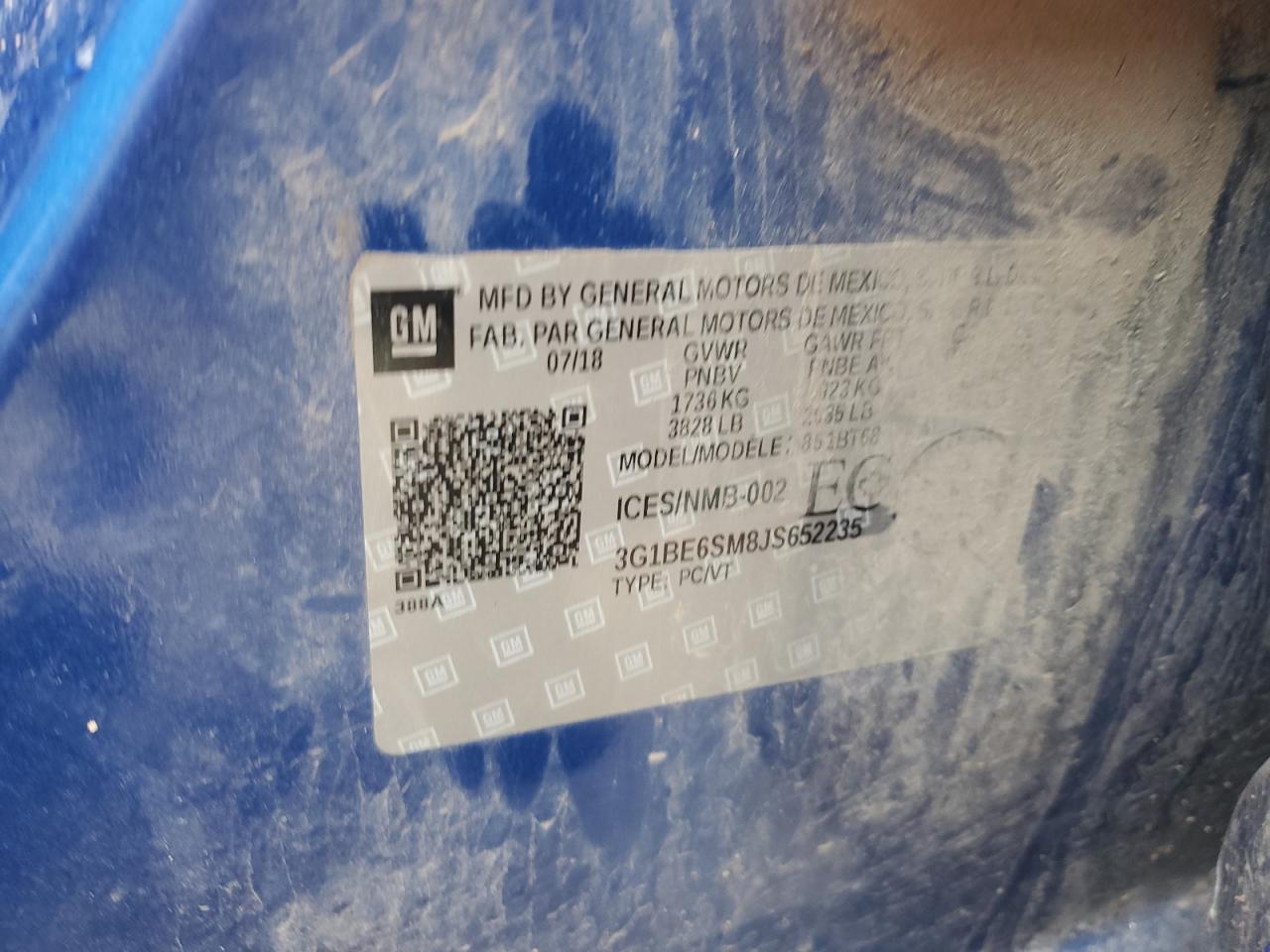 2018 Chevrolet Cruze Lt VIN: 3G1BE6SM8JS652235 Lot: 93451605