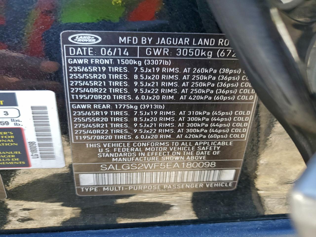 2014 Land Rover Range Rover Hse VIN: SALGS2WF5EA180098 Lot: 94743455