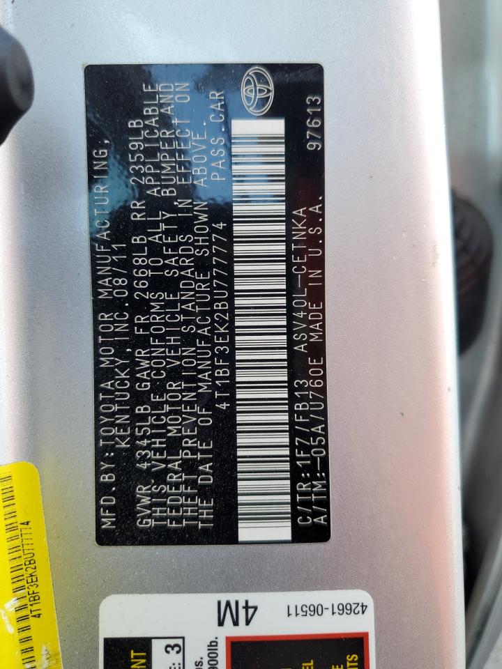 2011 Toyota Camry Base VIN: 4T1BF3EK2BU777774 Lot: 92357855