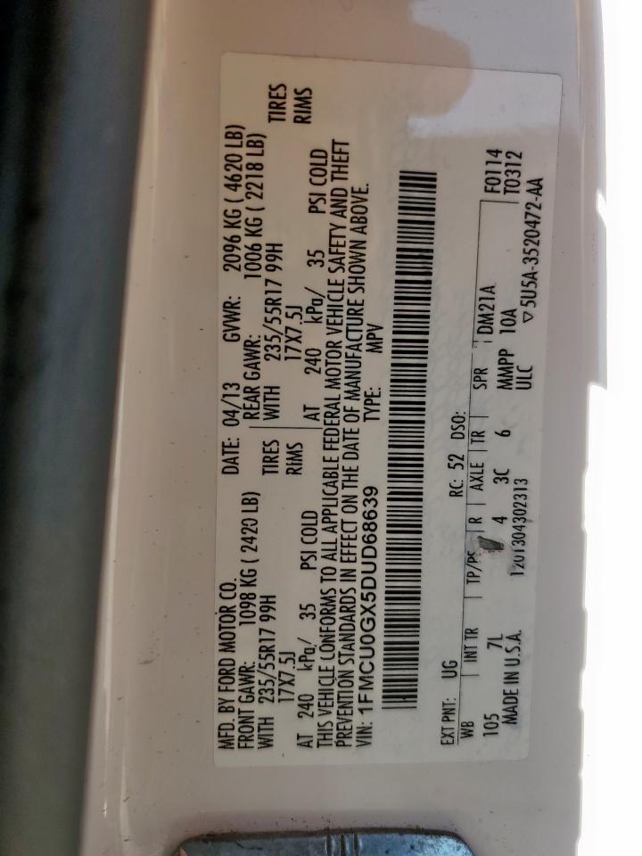 2013 Ford Escape Se VIN: 1FMCU0GX5DUD68639 Lot: 91494805