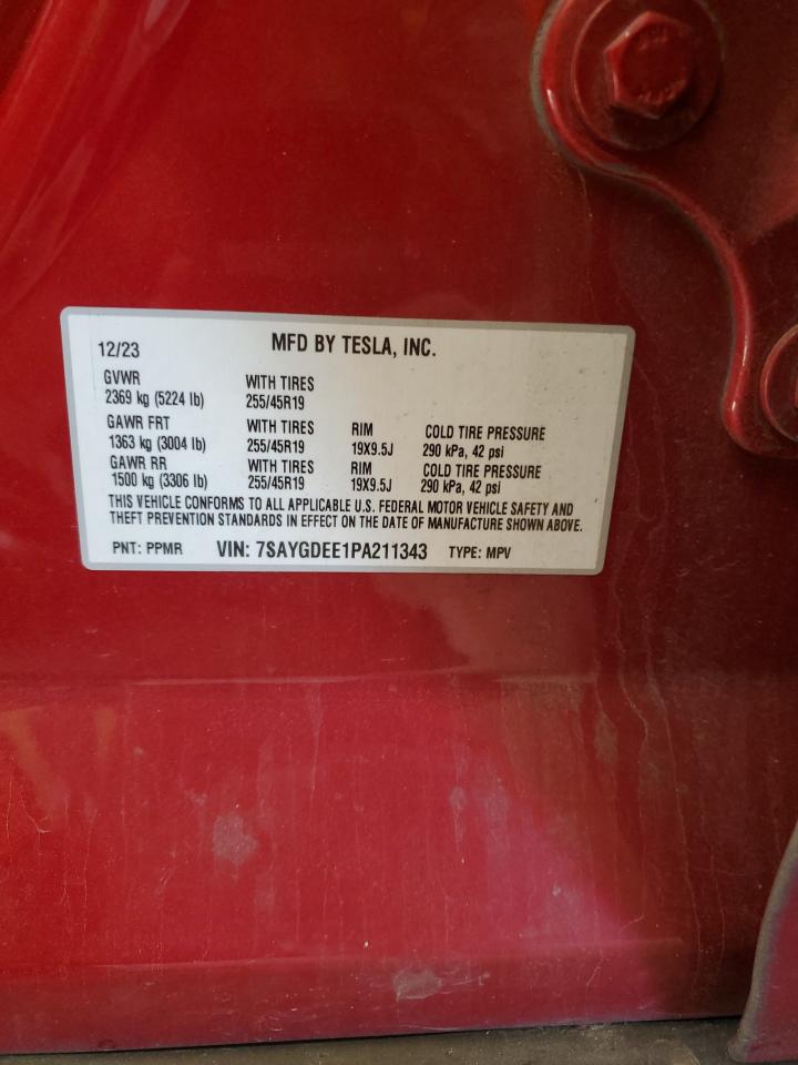 2023 Tesla Model Y VIN: 7SAYGDEE1PA211343 Lot: 92989595