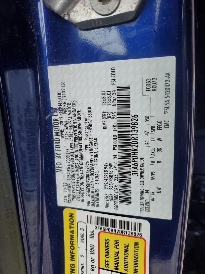 2013 Ford Fusion Se VIN: 3FA6P0HR2DR139826 Lot: 93900985