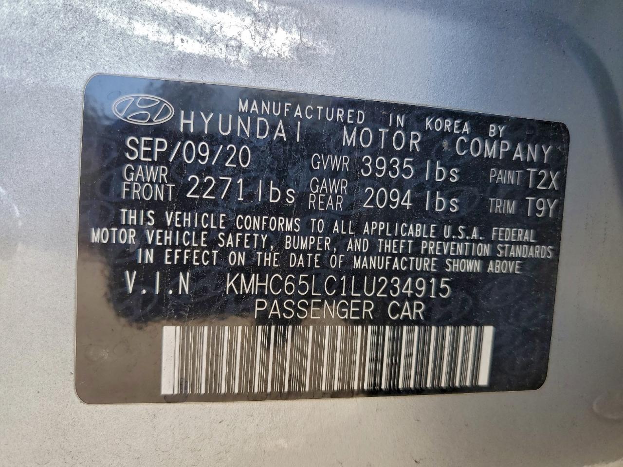 2020 Hyundai Ioniq Blue VIN: KMHC65LC1LU234915 Lot: 93970365