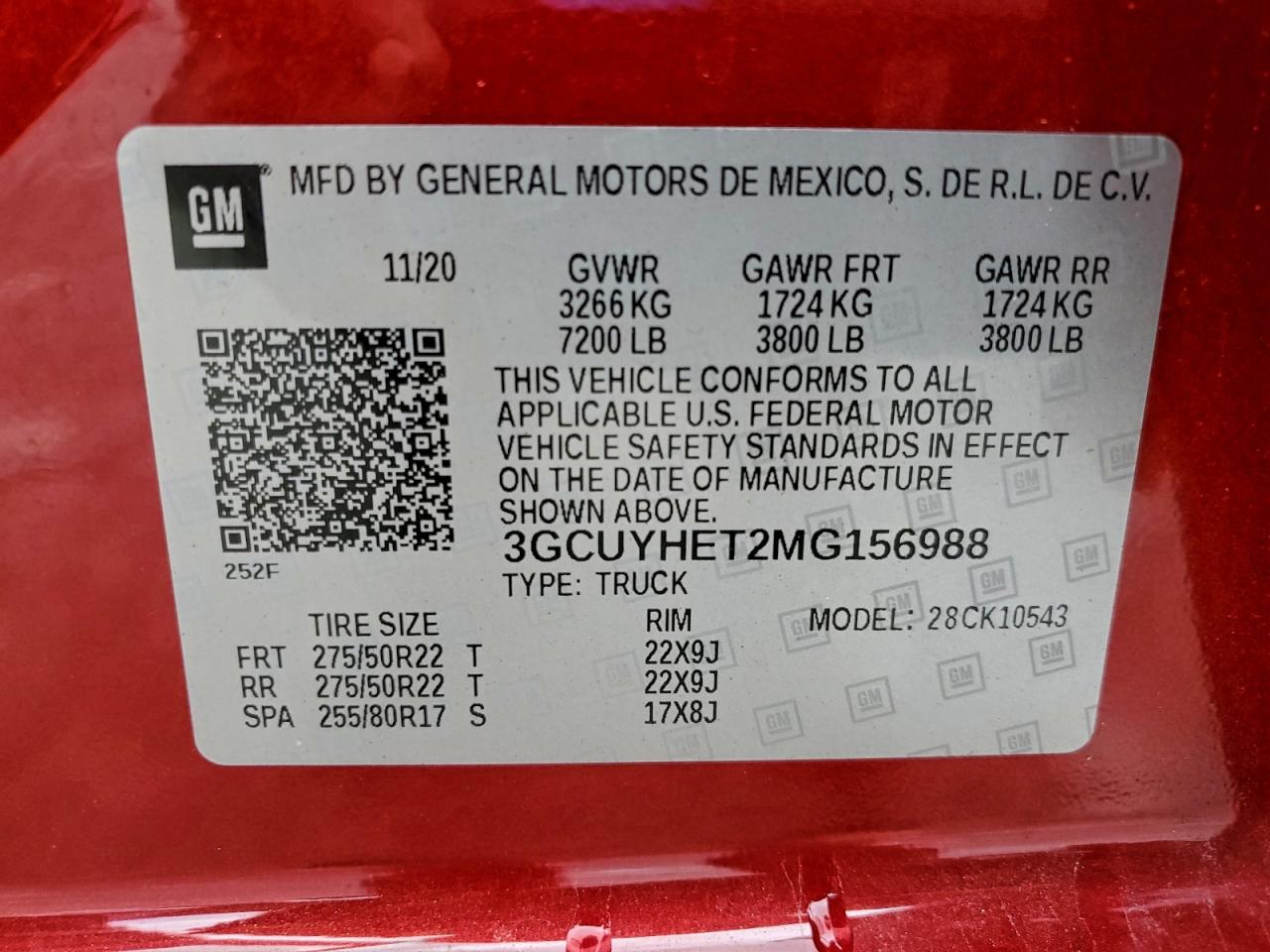 2021 Chevrolet Silverado K1500 High Country VIN: 3GCUYHET2MG156988 Lot: 94231795