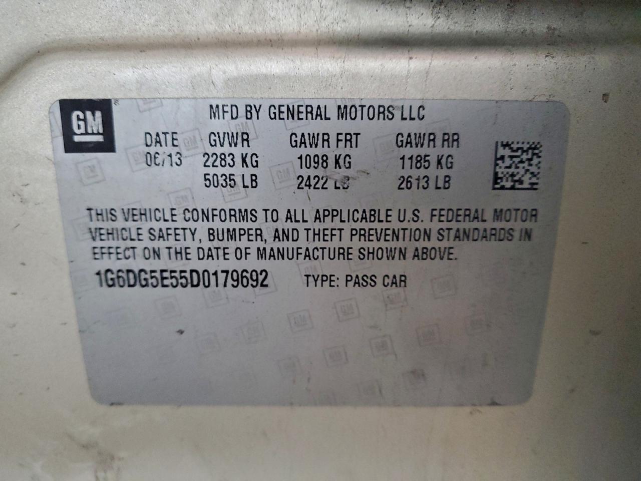 2013 Cadillac Cts Luxury Collection VIN: 1G6DG5E55D0179692 Lot: 94539005