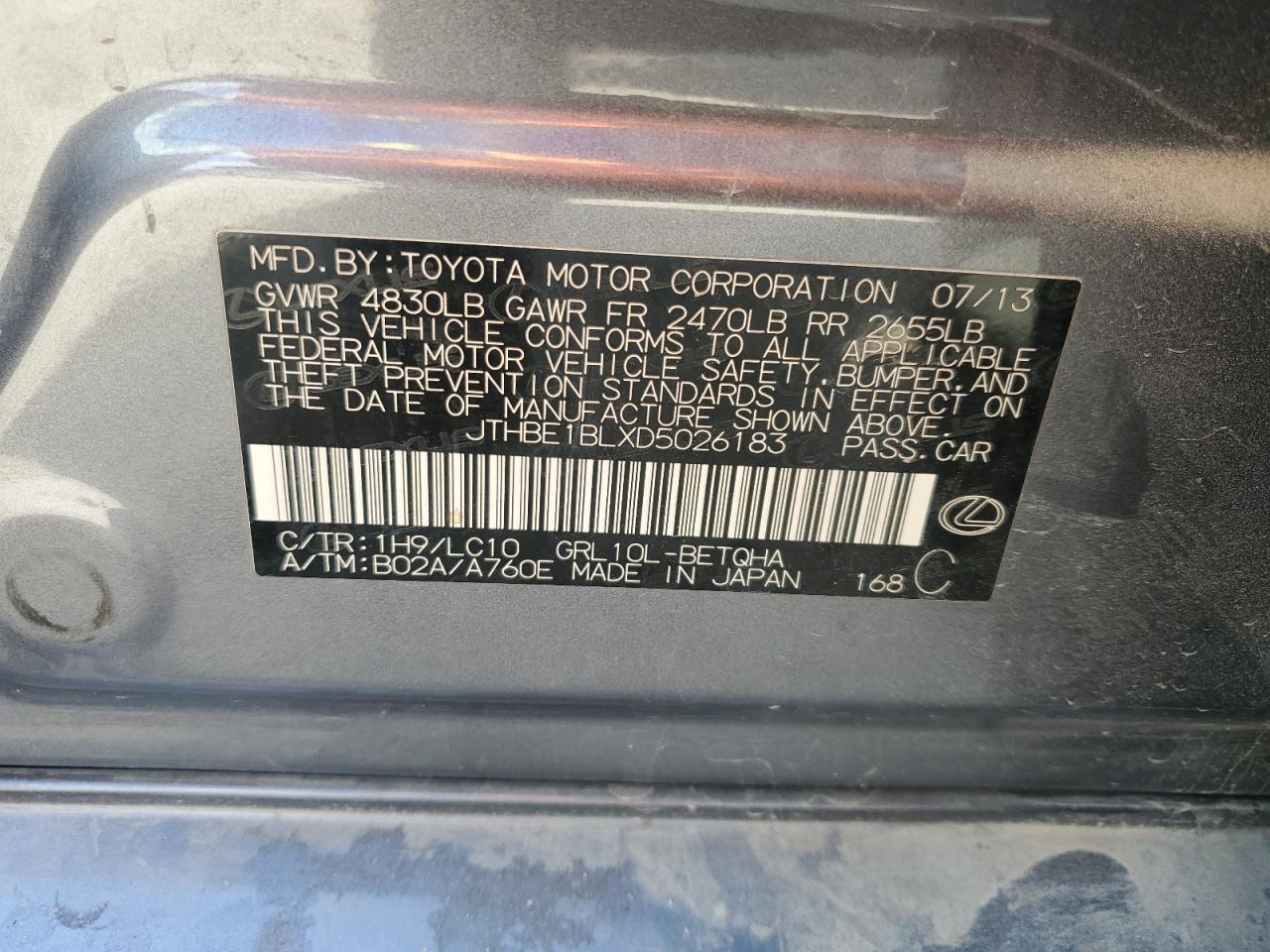 2013 Lexus Gs 350 VIN: JTHBE1BLXD5026183 Lot: 93672615