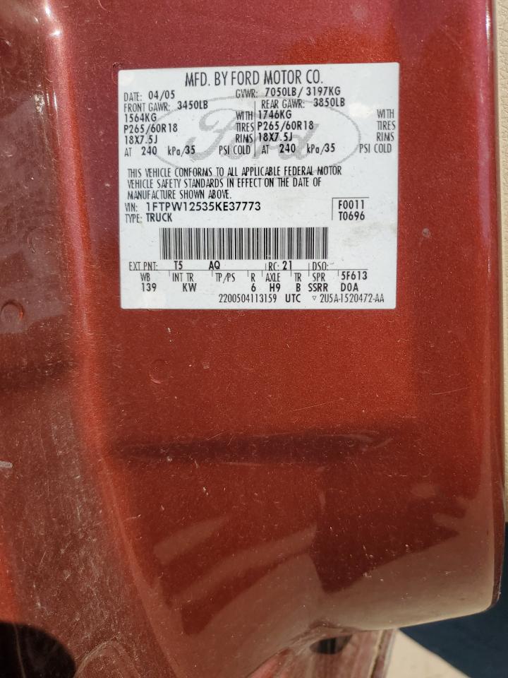 2005 Ford F150 Supercrew VIN: 1FTPW12535KE37773 Lot: 90360385