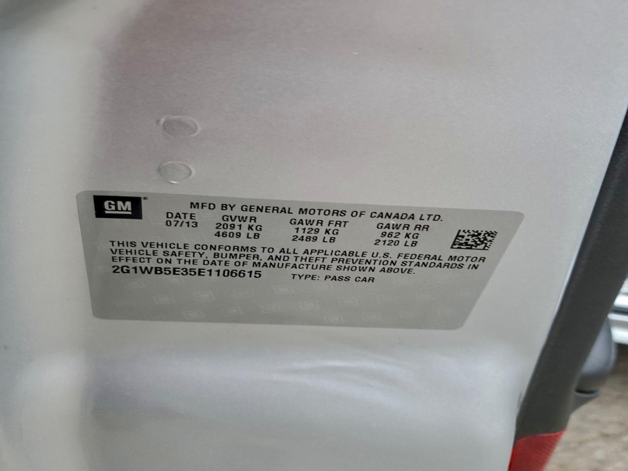 2014 Chevrolet Impala Limited Lt VIN: 2G1WB5E35E1106615 Lot: 93502715