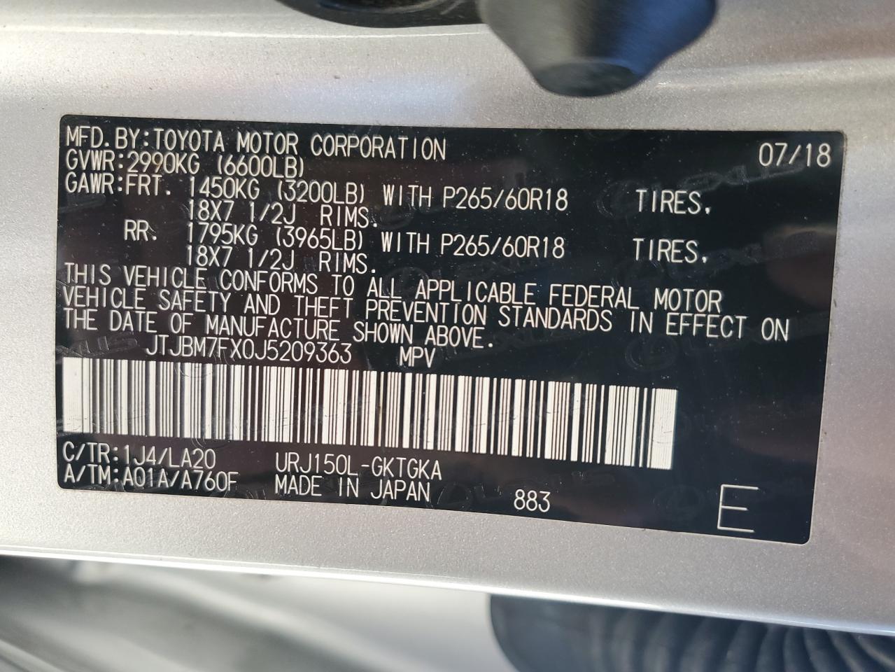 2018 Lexus Gx 460 VIN: JTJBM7FX0J5209363 Lot: 91449025