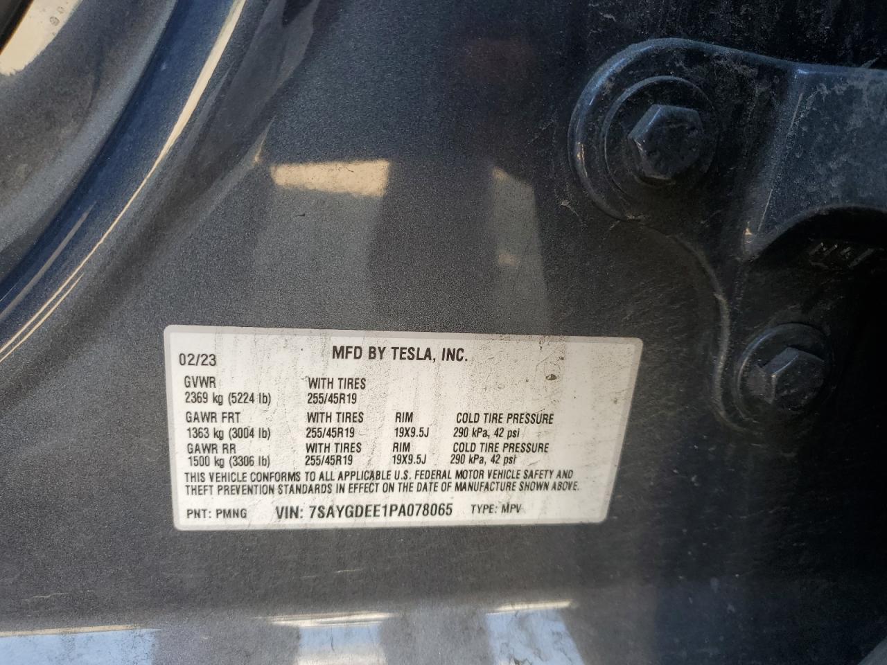 2023 Tesla Model Y VIN: 7SAYGDEE1PA078065 Lot: 91636295