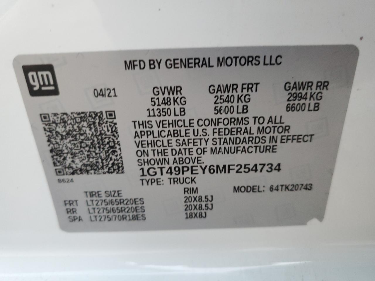2021 GMC Sierra K2500 At4 VIN: 1GT49PEY6MF254734 Lot: 90894665
