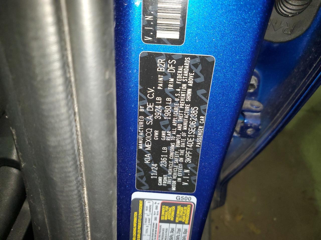 2025 Kia K4 Lx VIN: 3KPFT4DE1SE062385 Lot: 93144055