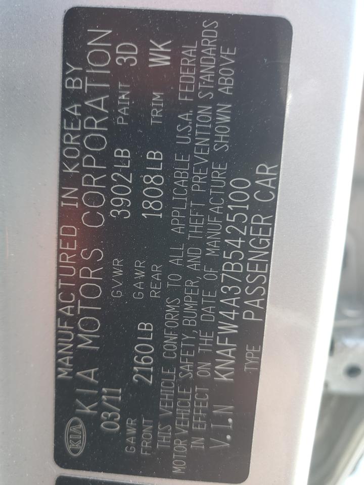 2011 Kia Forte Sx VIN: KNAFW4A37B5425100 Lot: 92739725