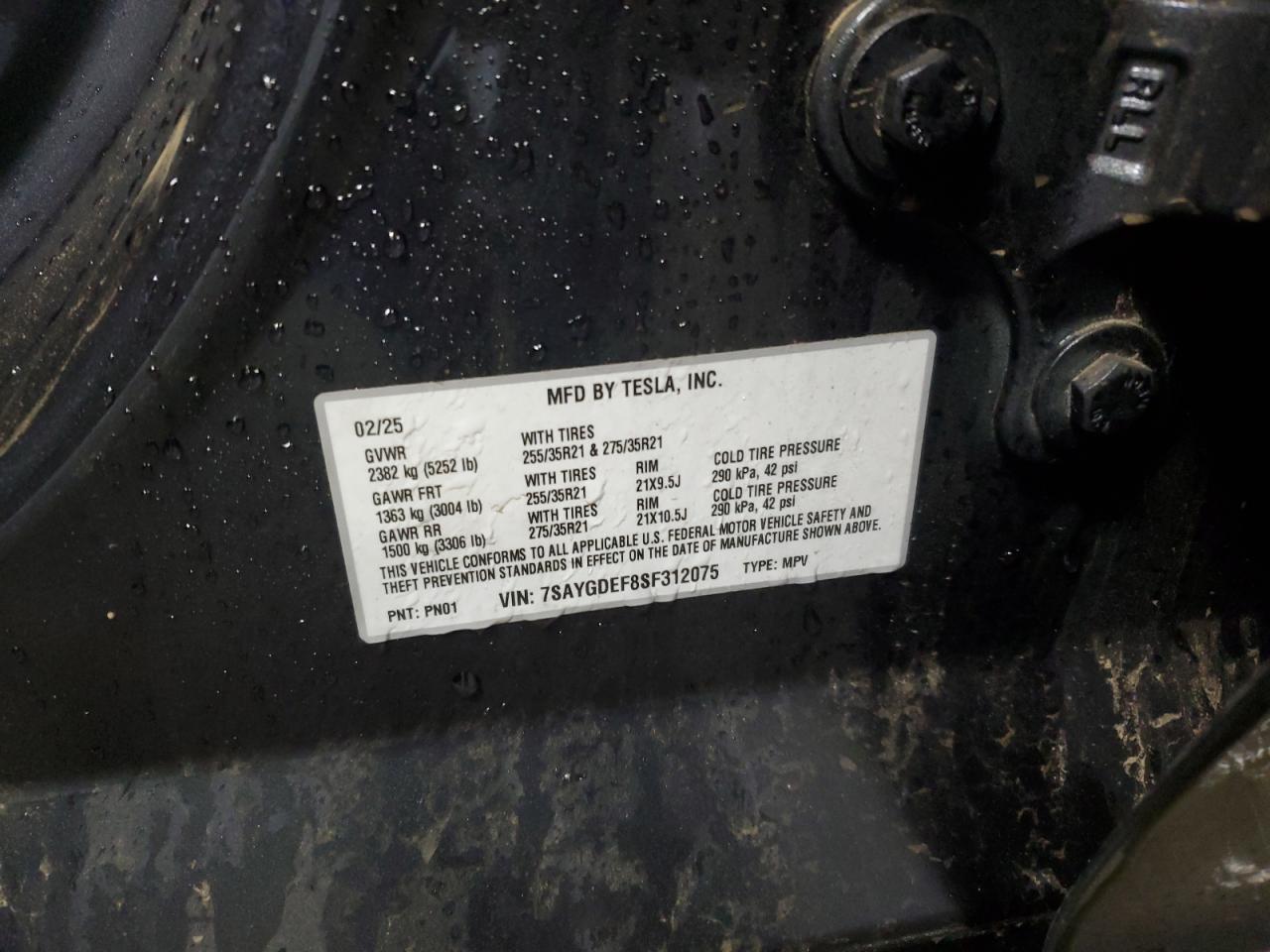 2025 Tesla Model Y VIN: 7SAYGDEF8SF312075 Lot: 86266475