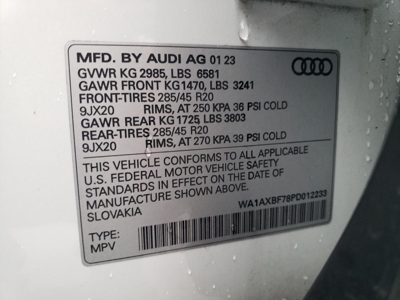 2023 Audi Q7 Premium VIN: WA1AXBF78PD012233 Lot: 91944375