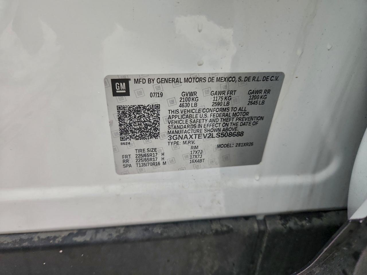 2020 Chevrolet Equinox Lt VIN: 3GNAXTEV2LS508688 Lot: 94151945