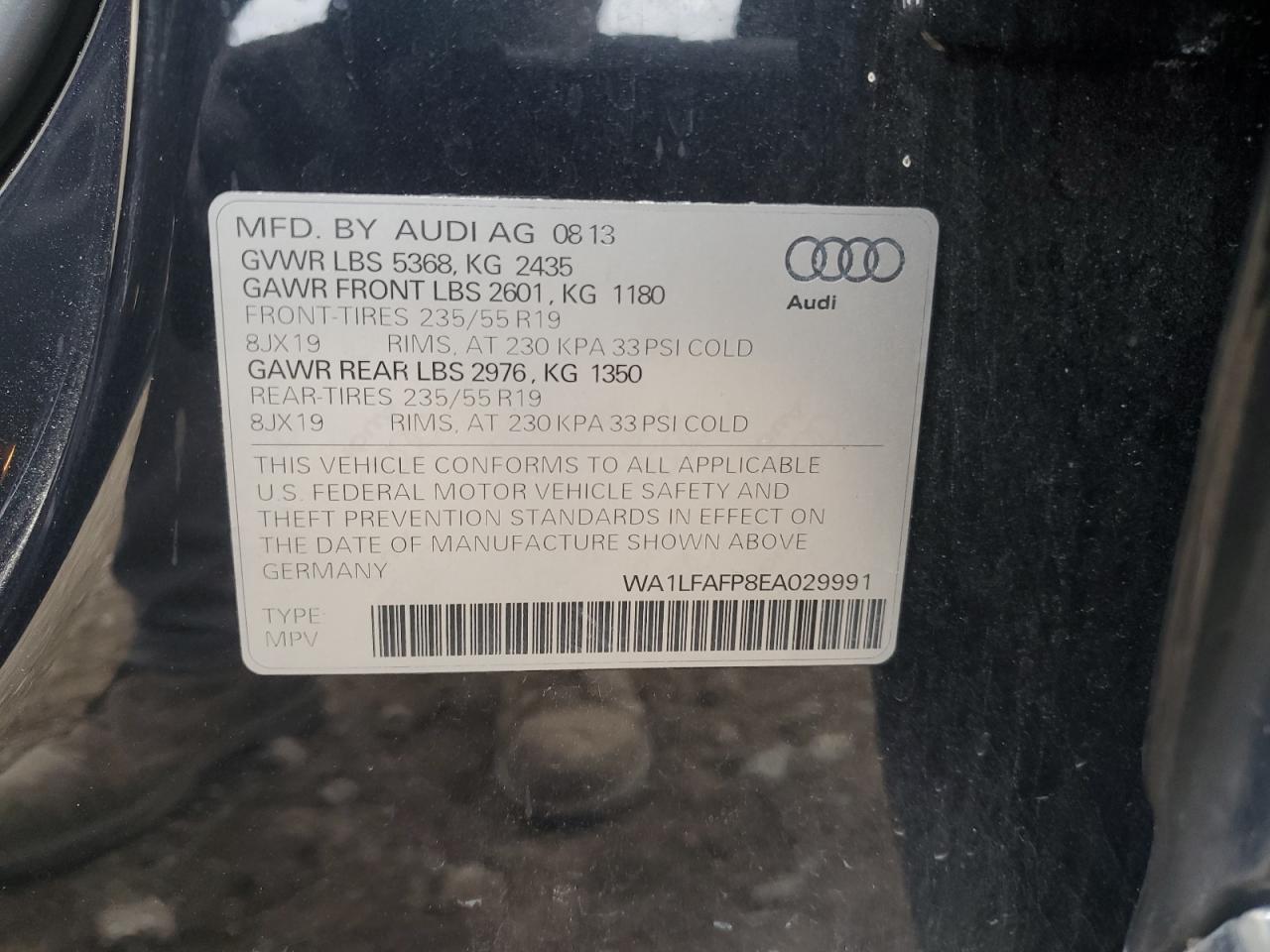 2014 Audi Q5 Premium Plus VIN: WA1LFAFP8EA029991 Lot: 91617375