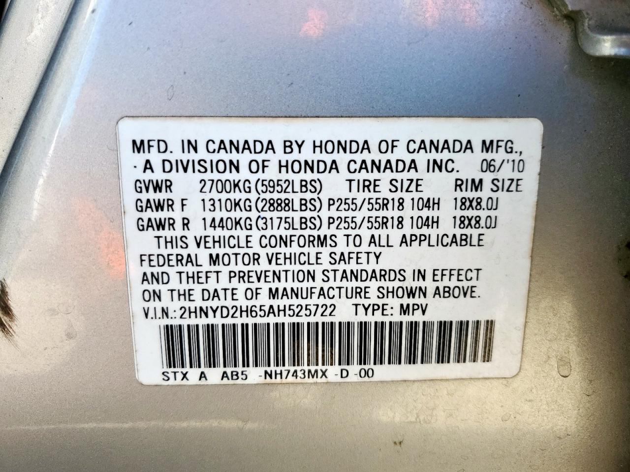 2010 Acura Mdx Technology VIN: 2HNYD2H65AH525722 Lot: 91843545