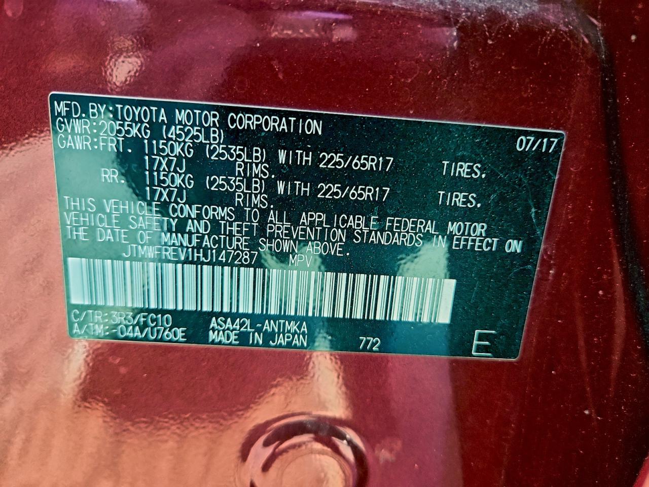 2017 Toyota Rav4 Xle VIN: JTMWFREV1HJ147287 Lot: 93789065