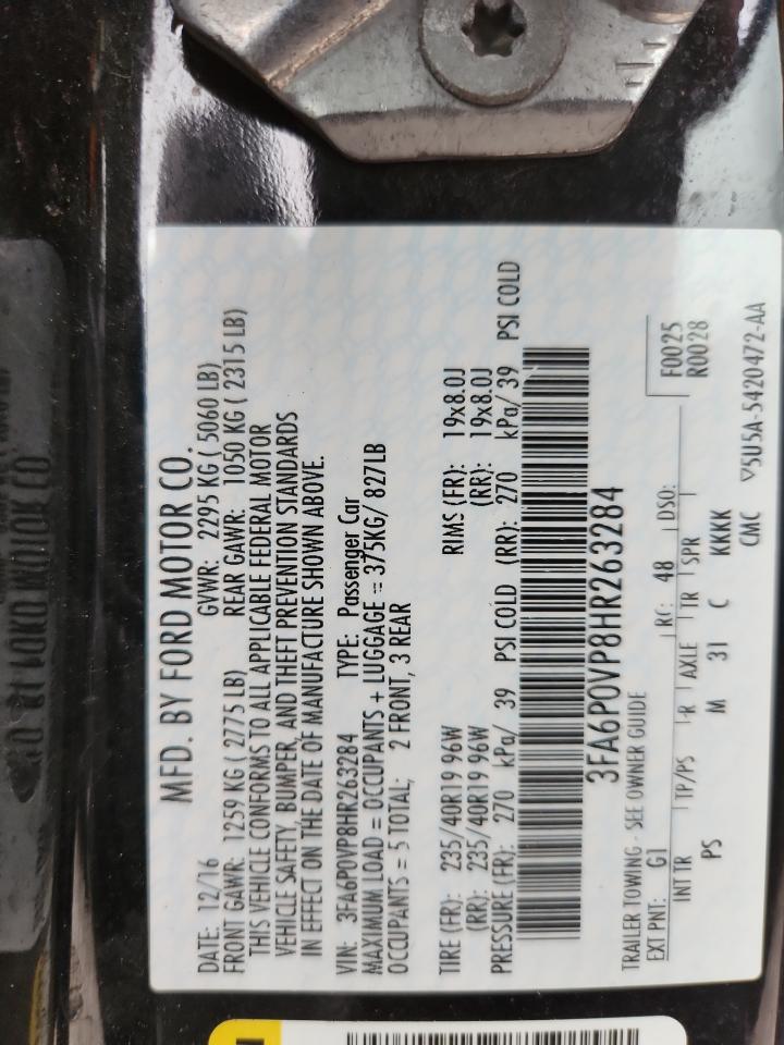 2017 Ford Fusion Sport VIN: 3FA6P0VP8HR263284 Lot: 92393595