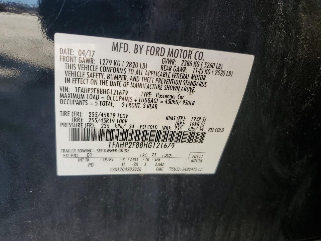 2017 Ford Taurus Limited VIN: 1FAHP2F88HG121679 Lot: 92641555