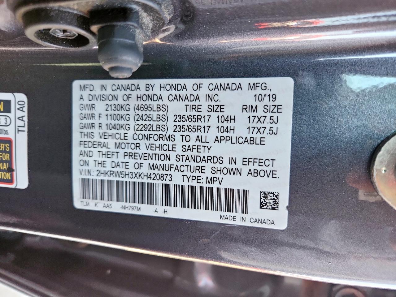 2019 Honda Cr-V Lx VIN: 2HKRW5H3XKH420873 Lot: 90758205